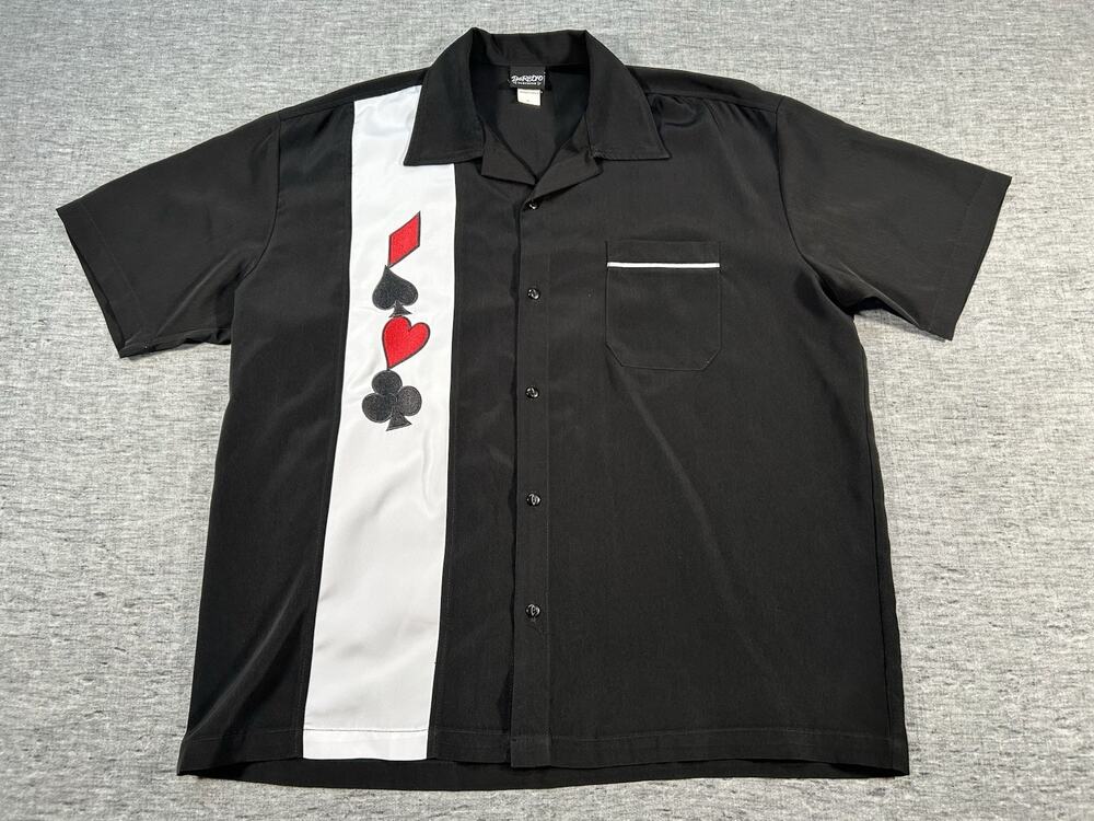 Vintage Be Retro Bowling Shirt Mens Extra Large Black Short Sleeve USA Made
